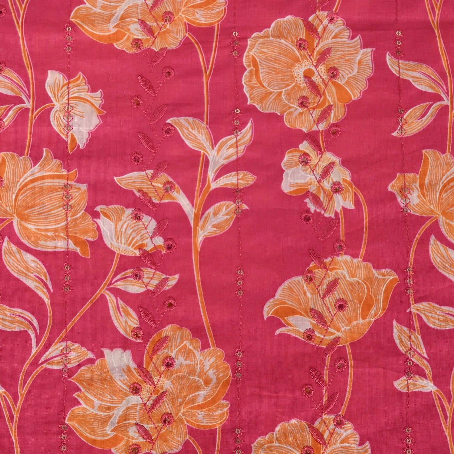 Pink Floral Full Embroidered Cotton Suit Set