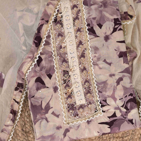 Plum Wine Floral Unstitched Cotton Suit Set