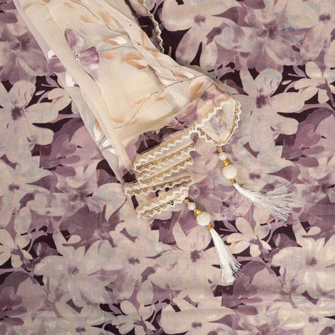 Plum Wine Floral Unstitched Cotton Suit Set