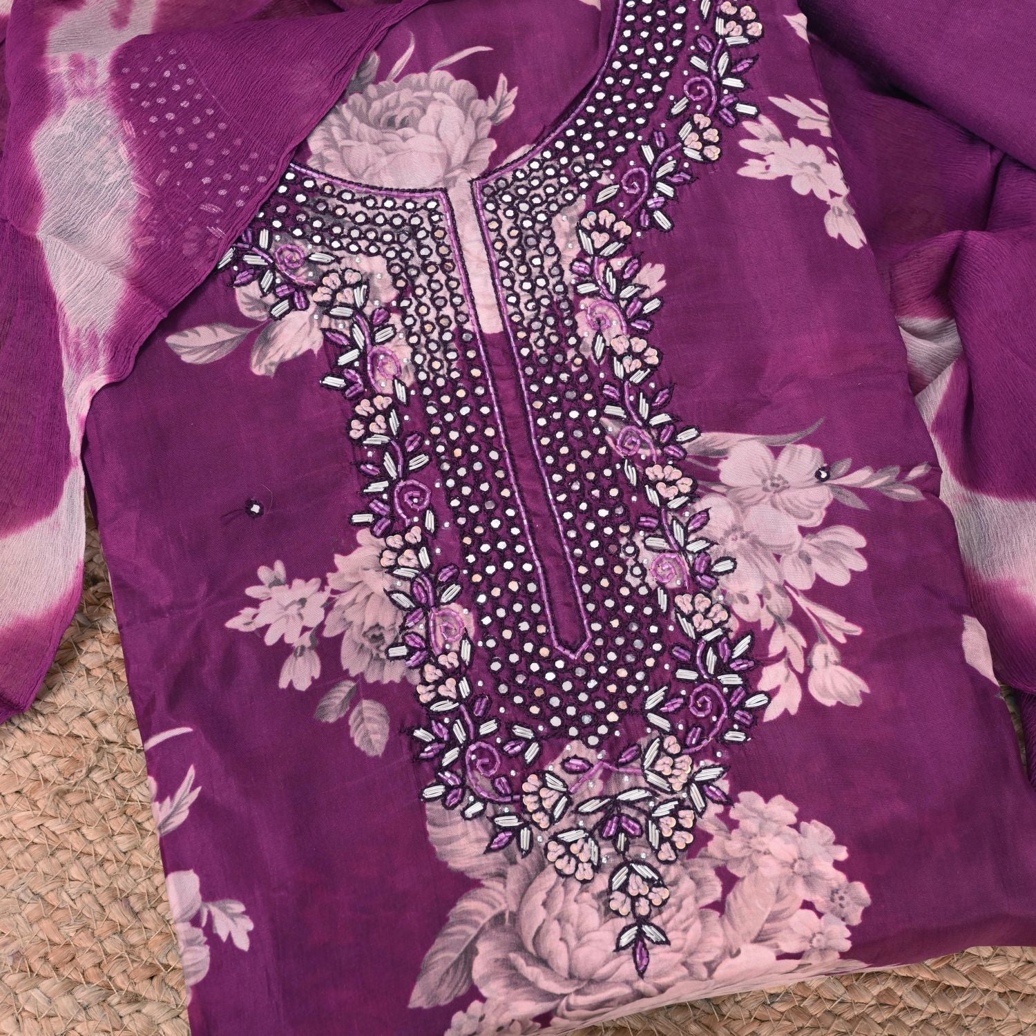 Popy Wine Organza SUit Set