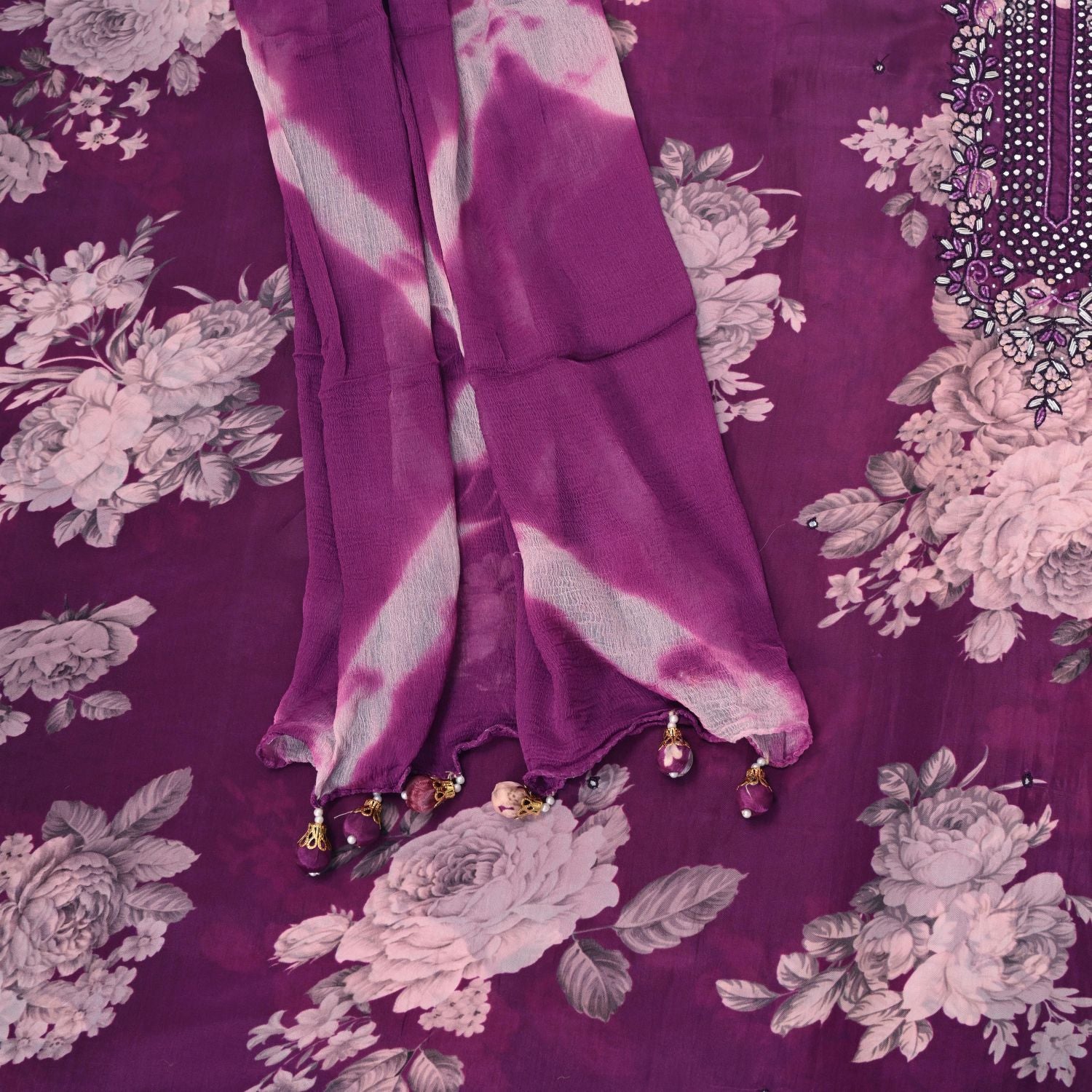Popy Wine Organza SUit Set