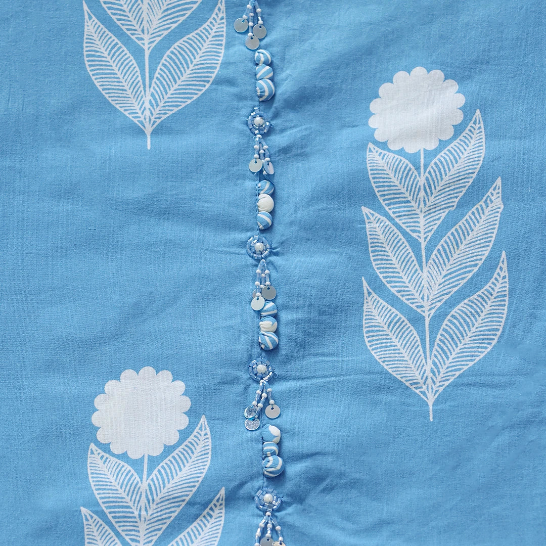 Powder Blue Motif Print Cotton Unstitched Suit Set