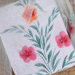 Powder White Krushiya Hand Paint Cotton Suit Set