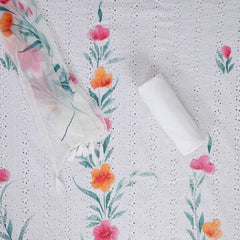 Powder White Krushiya Hand Paint Cotton Suit Set