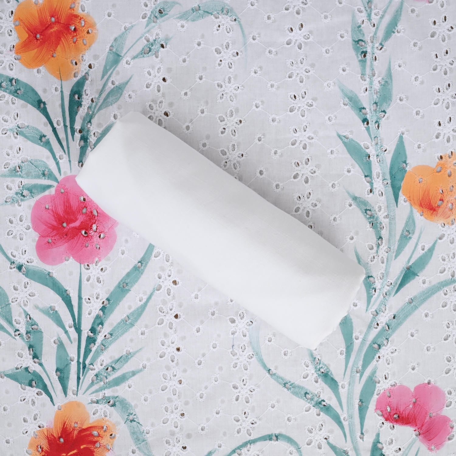 Powder White Krushiya Hand Paint Cotton Suit Set