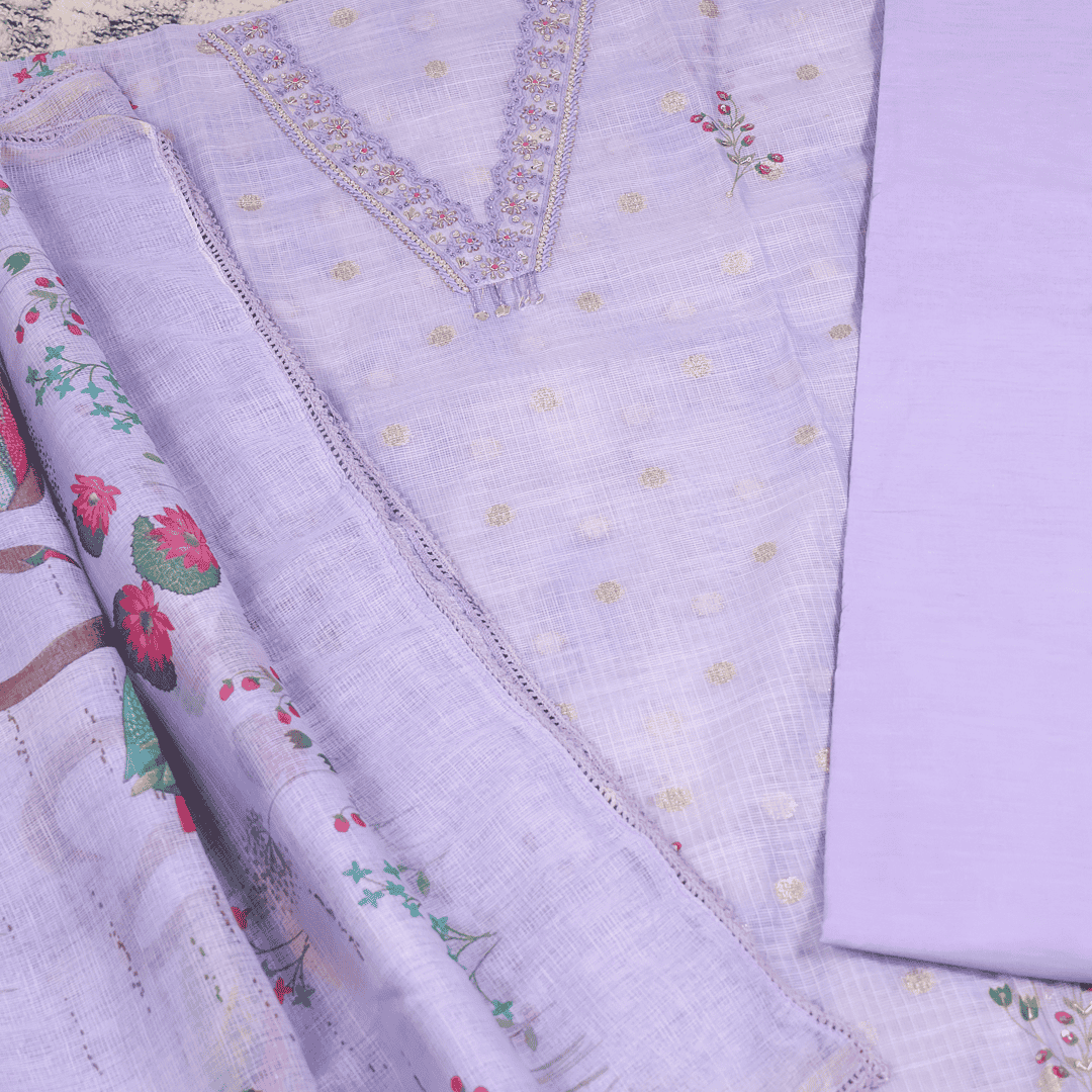 Prewinkle Lavender Kota Doriya Unstitched Suit Set