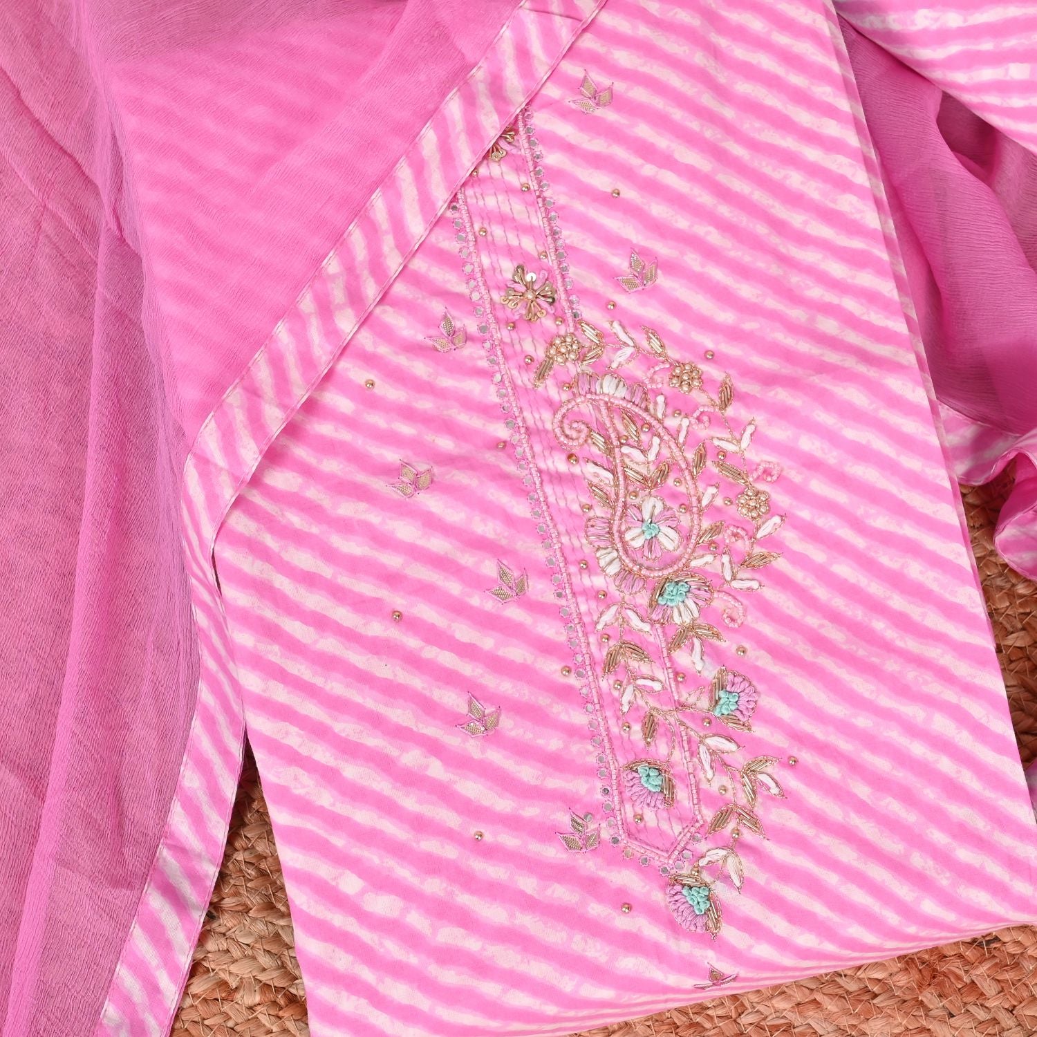 Pumpkin Leheriya Cotton Unstitched Salwar Suit