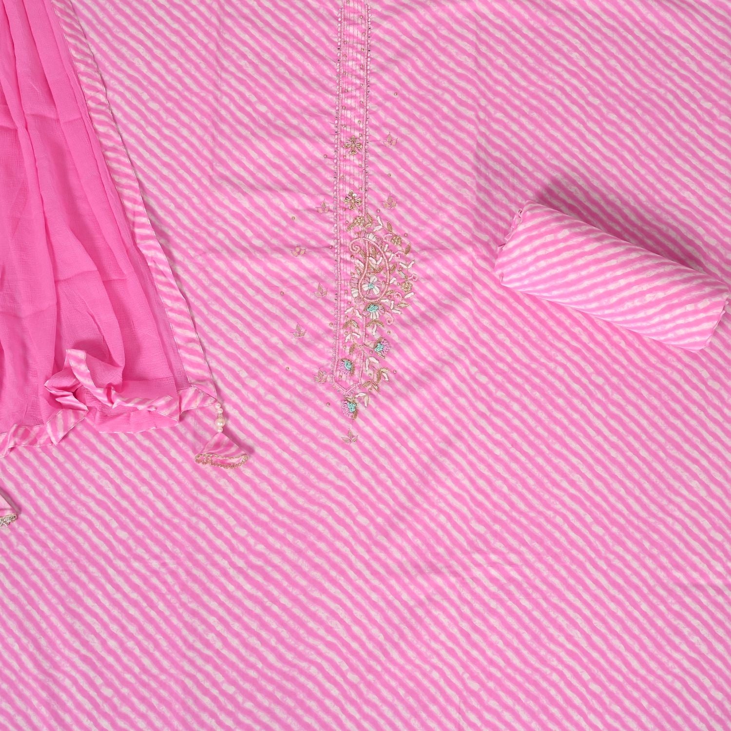 Pumpkin Leheriya Cotton Unstitched Salwar Suit