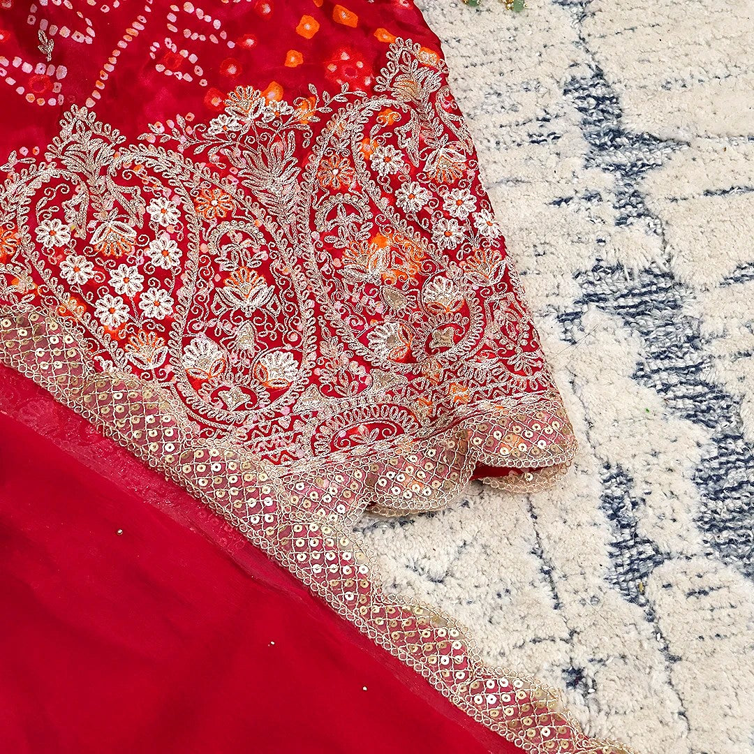 Pure Chinnon Bhandej Unstitched Suit Set