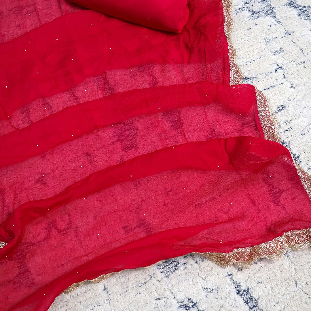 Pure Chinnon Bhandej Unstitched Suit Set