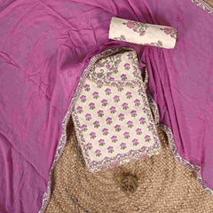 Purple Bagh Print Angrakha Cotton Unstitched Suit Set