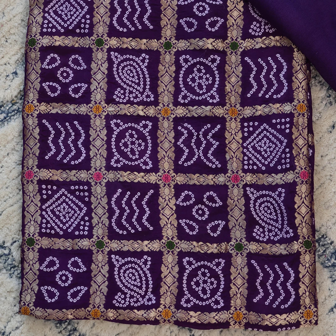 Purple Bhandej Silk Unstitched Suit Set