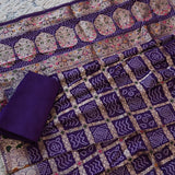 Purple Bhandej Silk Unstitched Suit Set
