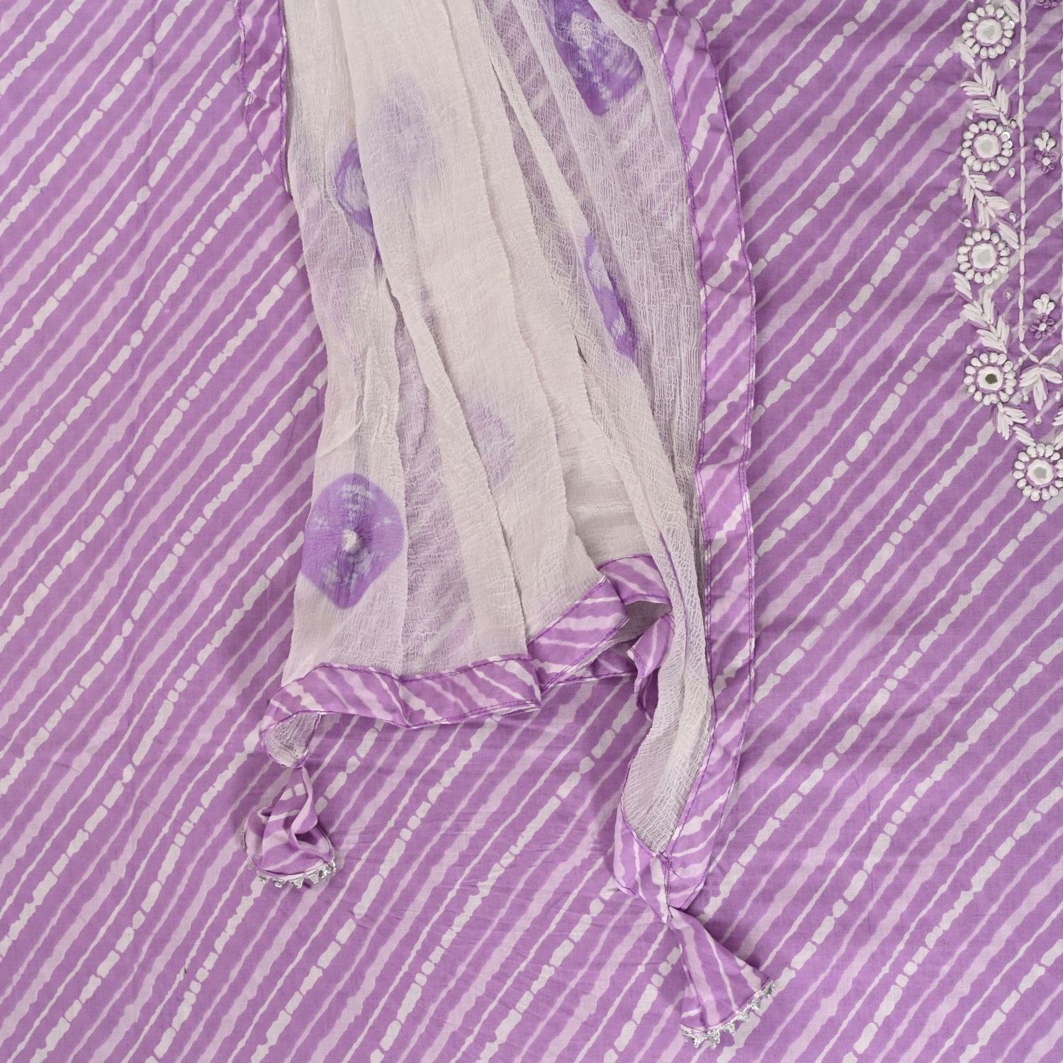 Purple Leheriya Cotton Unstitched Salwar Suit