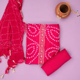 Rani Crepe Bandhani Unstitched Suit Set