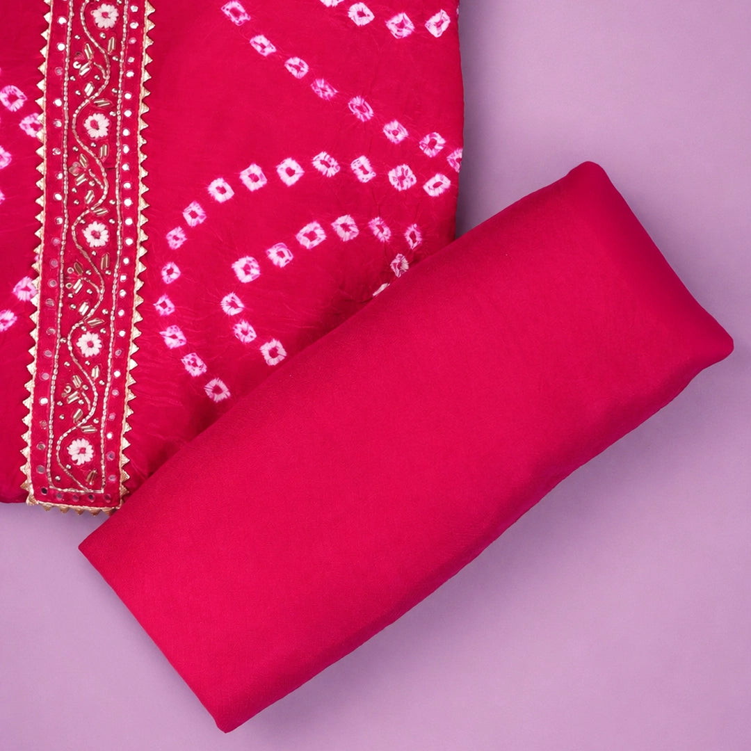 Rani Crepe Bandhani Unstitched Suit Set