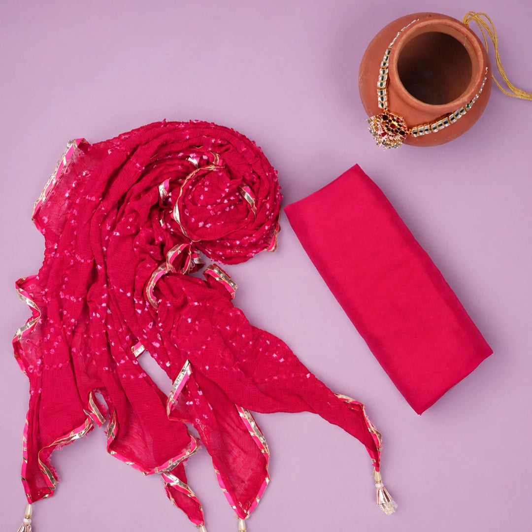 Rani Crepe Bandhani Unstitched Suit Set