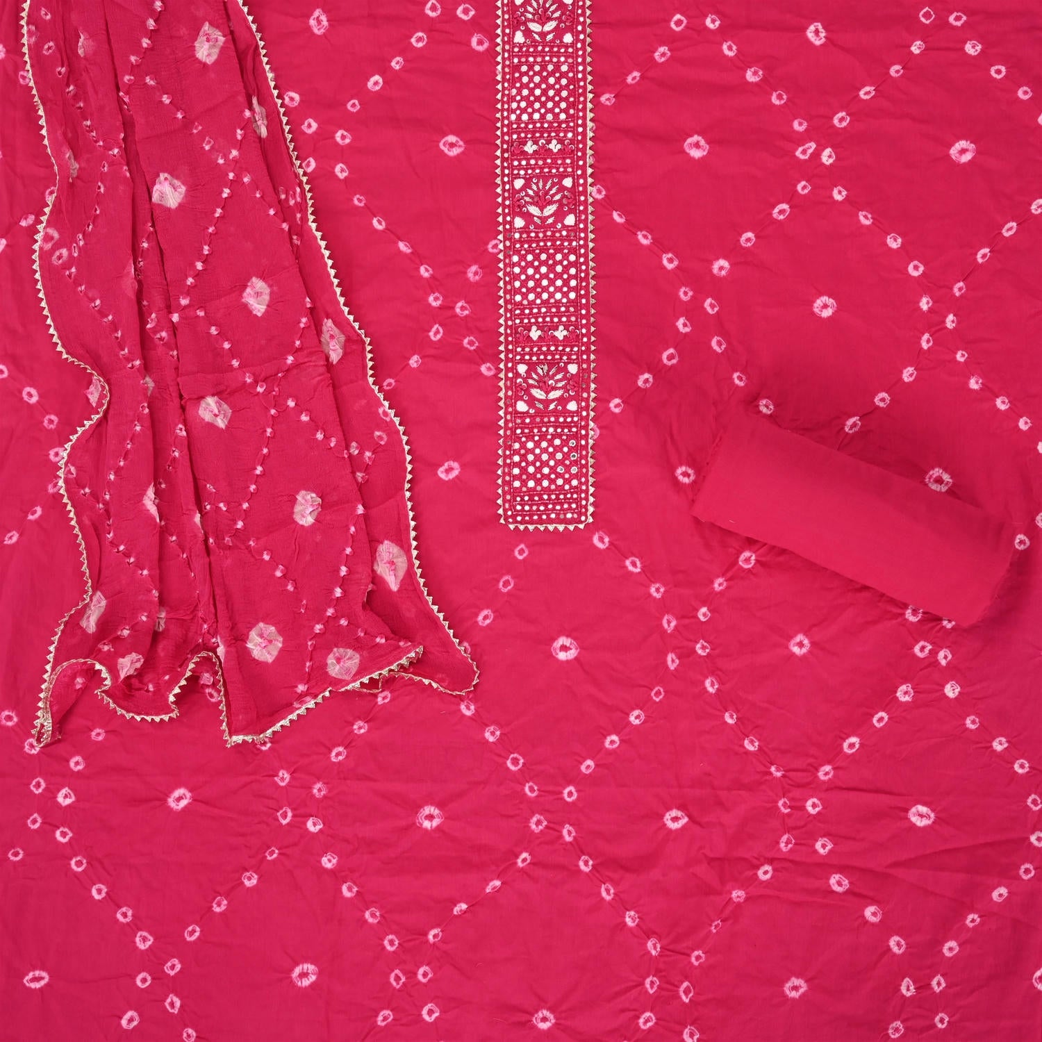 Rani Hand Bhandej Cotton Unstitched Suit Set
