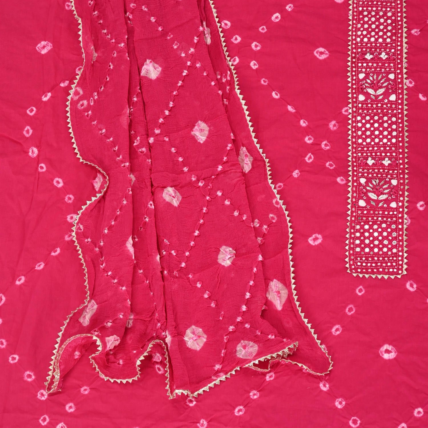 Rani Hand Bhandej Cotton Unstitched Suit Set