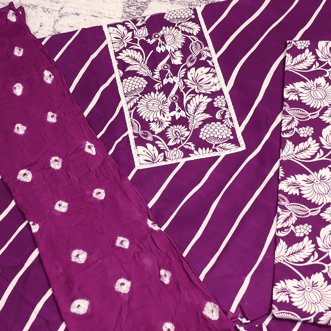Rasin Wine Leheriya Cotton Unstitched Suit Set