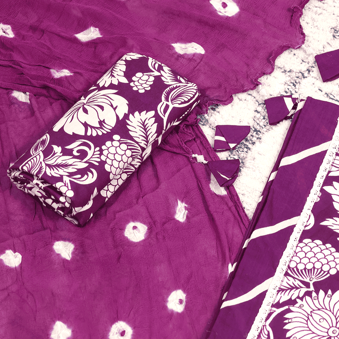 Rasin Wine Leheriya Cotton Unstitched Suit Set