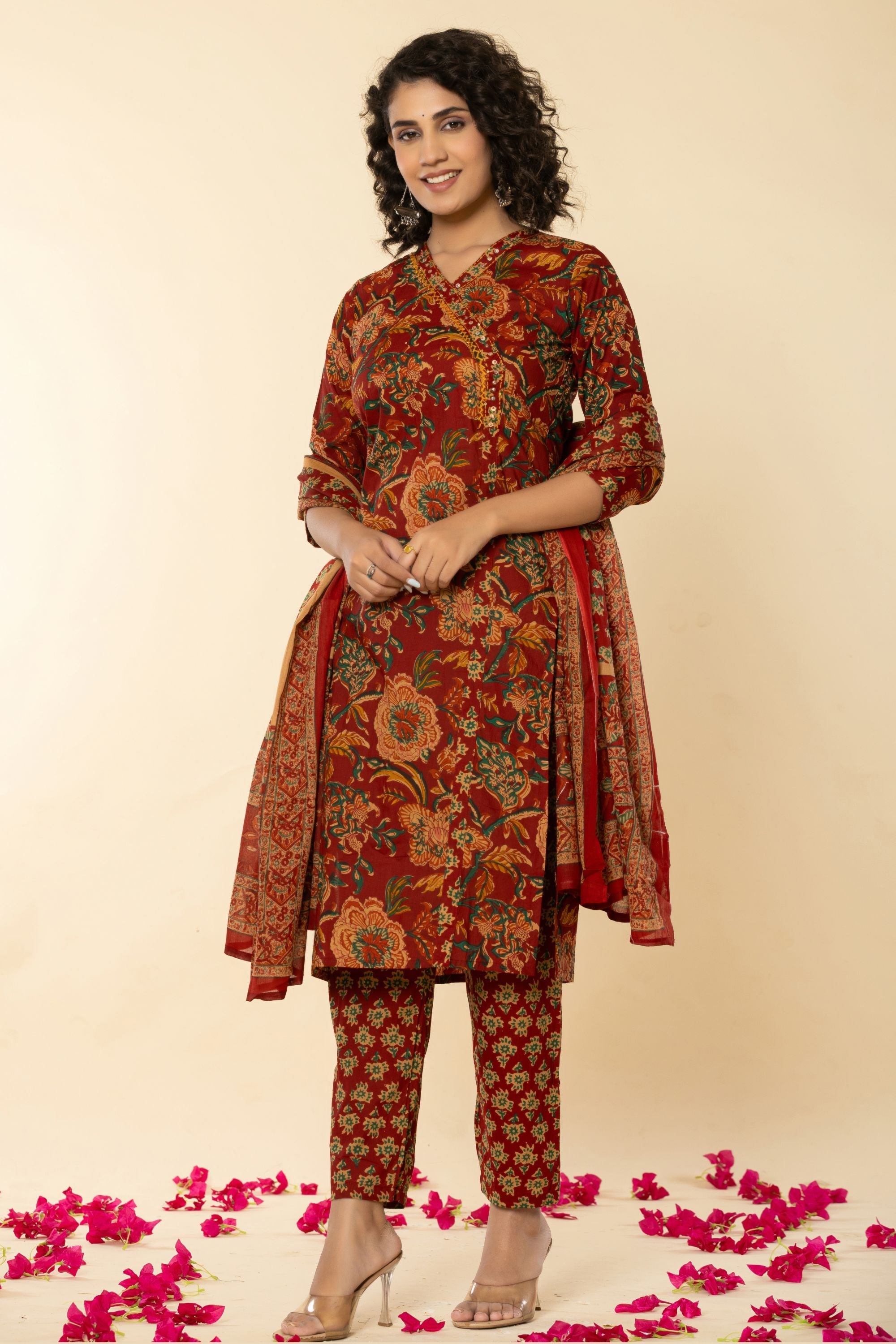Rosewood Marron Kalamkari Cotton Suit Set