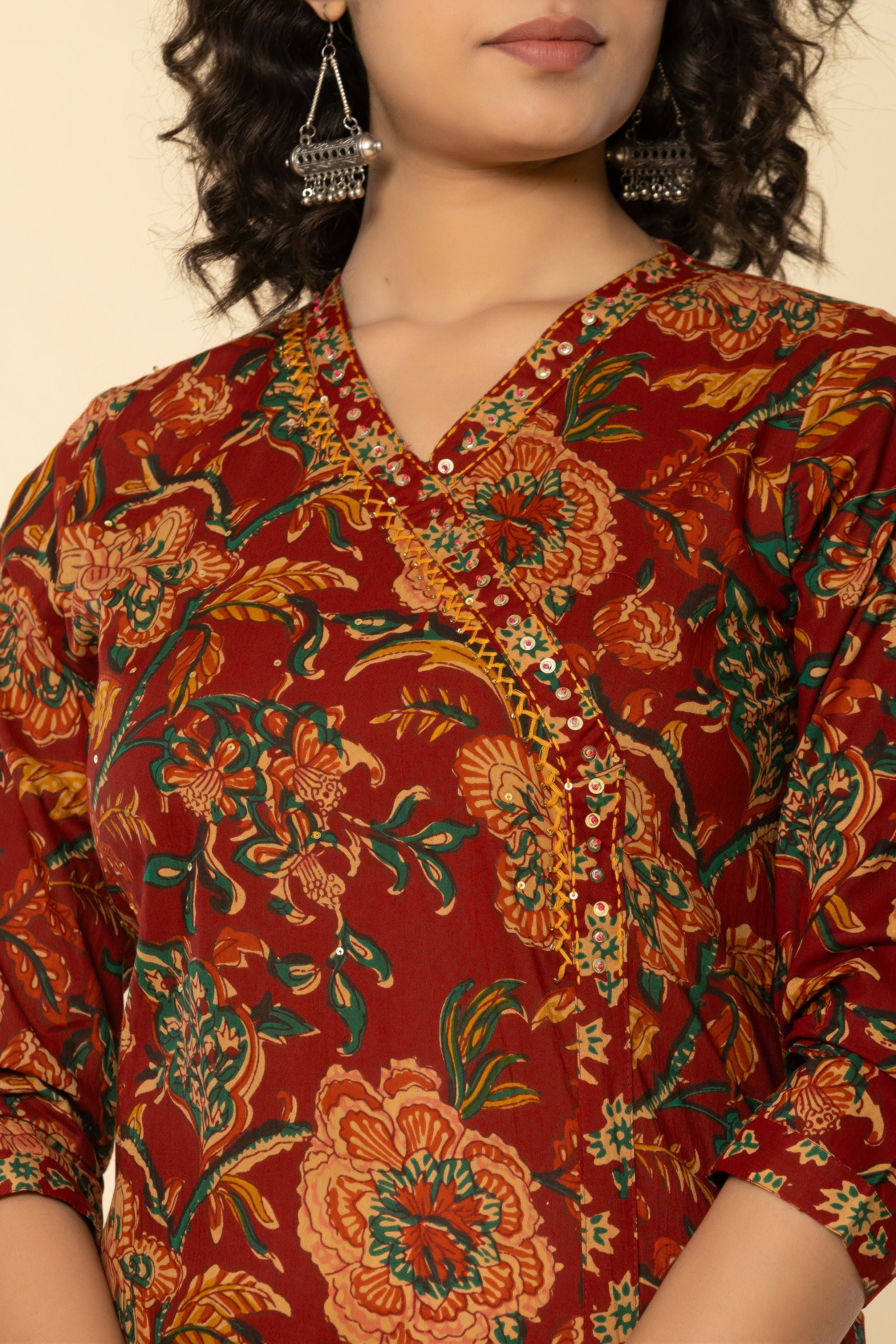 Rosewood Marron Kalamkari Cotton Suit Set