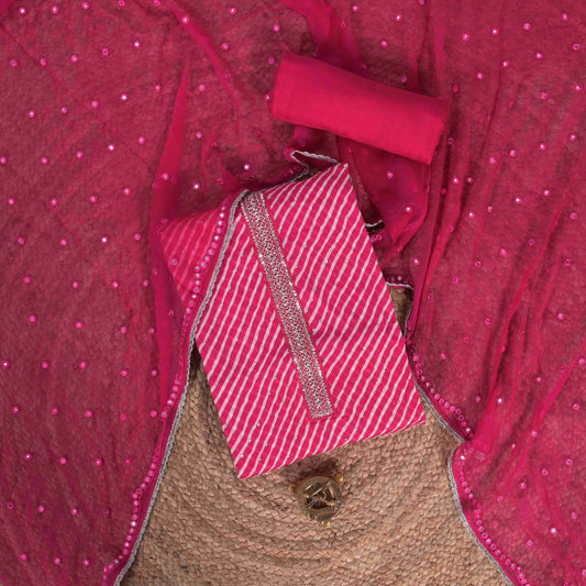 Ruby Pink Lehariya Chinnon Unstitched Suit Set