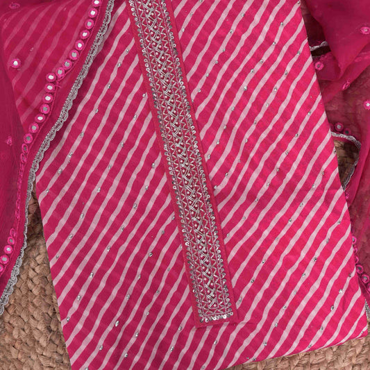 Ruby Pink Lehariya Chinnon Unstitched Suit Set