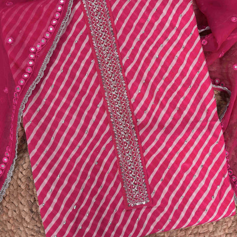 Ruby Pink Lehariya Chinnon Unstitched Suit Set