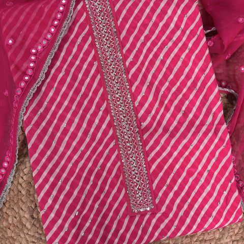 Ruby Pink Lehariya Chinnon Unstitched Suit Set