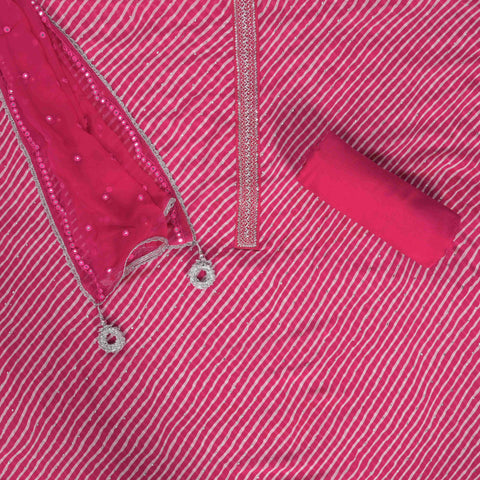 Ruby Pink Lehariya Chinnon Unstitched Suit Set