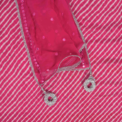 Ruby Pink Lehariya Chinnon Unstitched Suit Set
