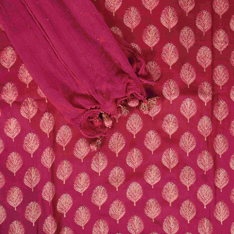 Ruby Red Feather Print Cotton Unstitched Suit Set