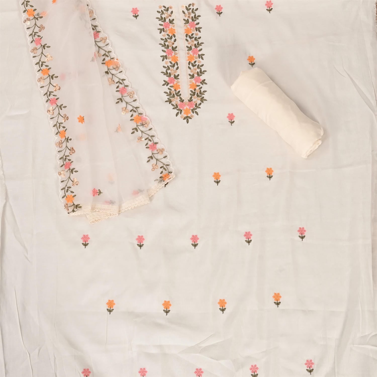 Sable White Muslin Unstitched Salwar Suit