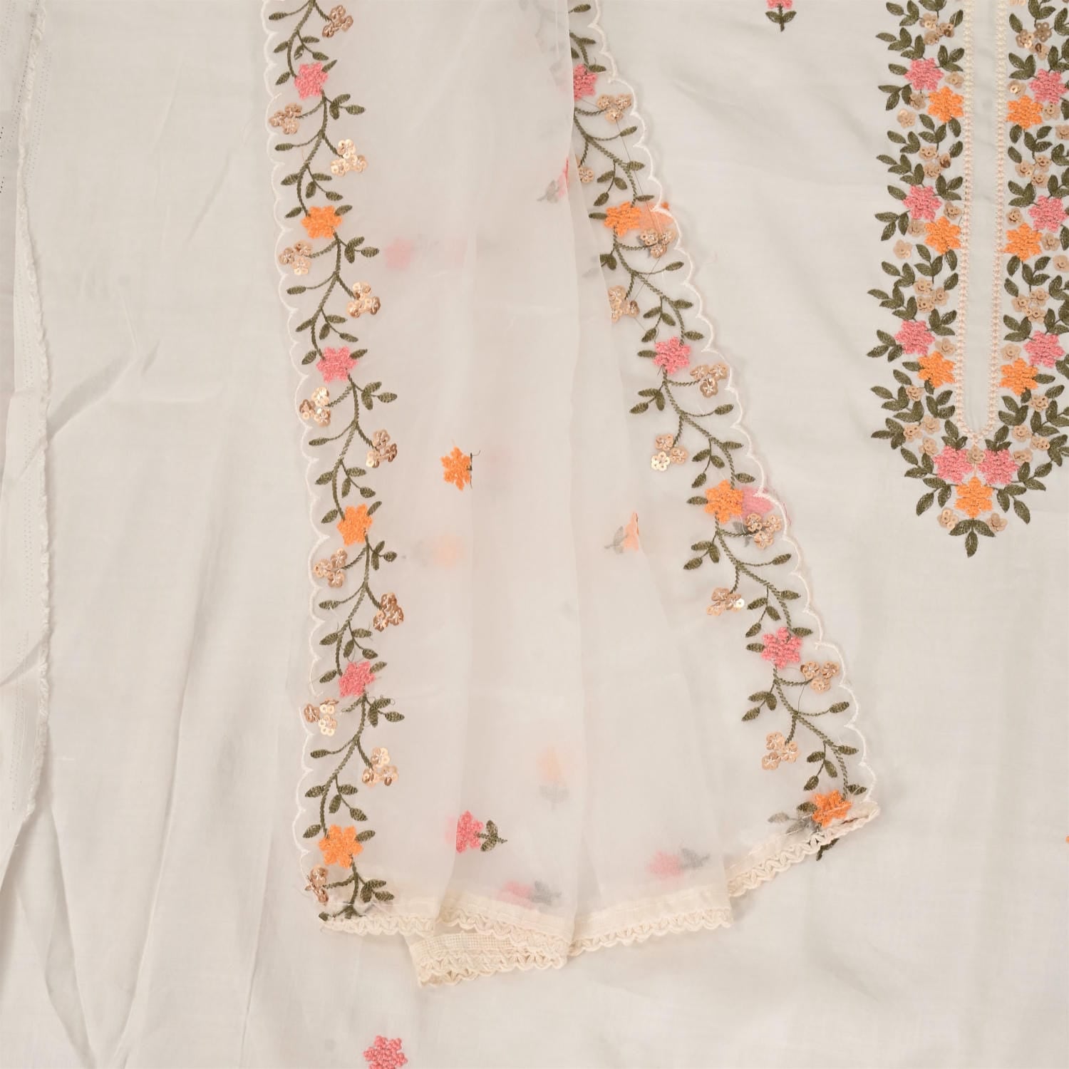 Sable White Muslin Unstitched Salwar Suit