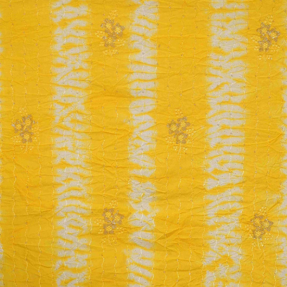 Saffron Yellow Shibori Cotton Unstitched Jaipuri Suit Set With Chiffon Dupatta