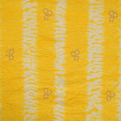 Saffron Yellow Shibori Cotton Unstitched Jaipuri Suit Set With Chiffon Dupatta