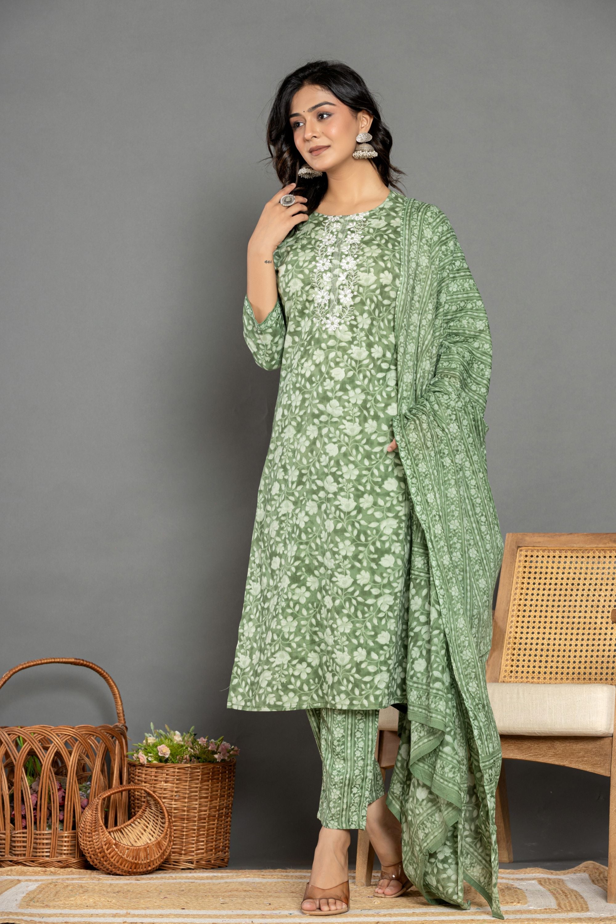 Sage Green Floral Suit Set
