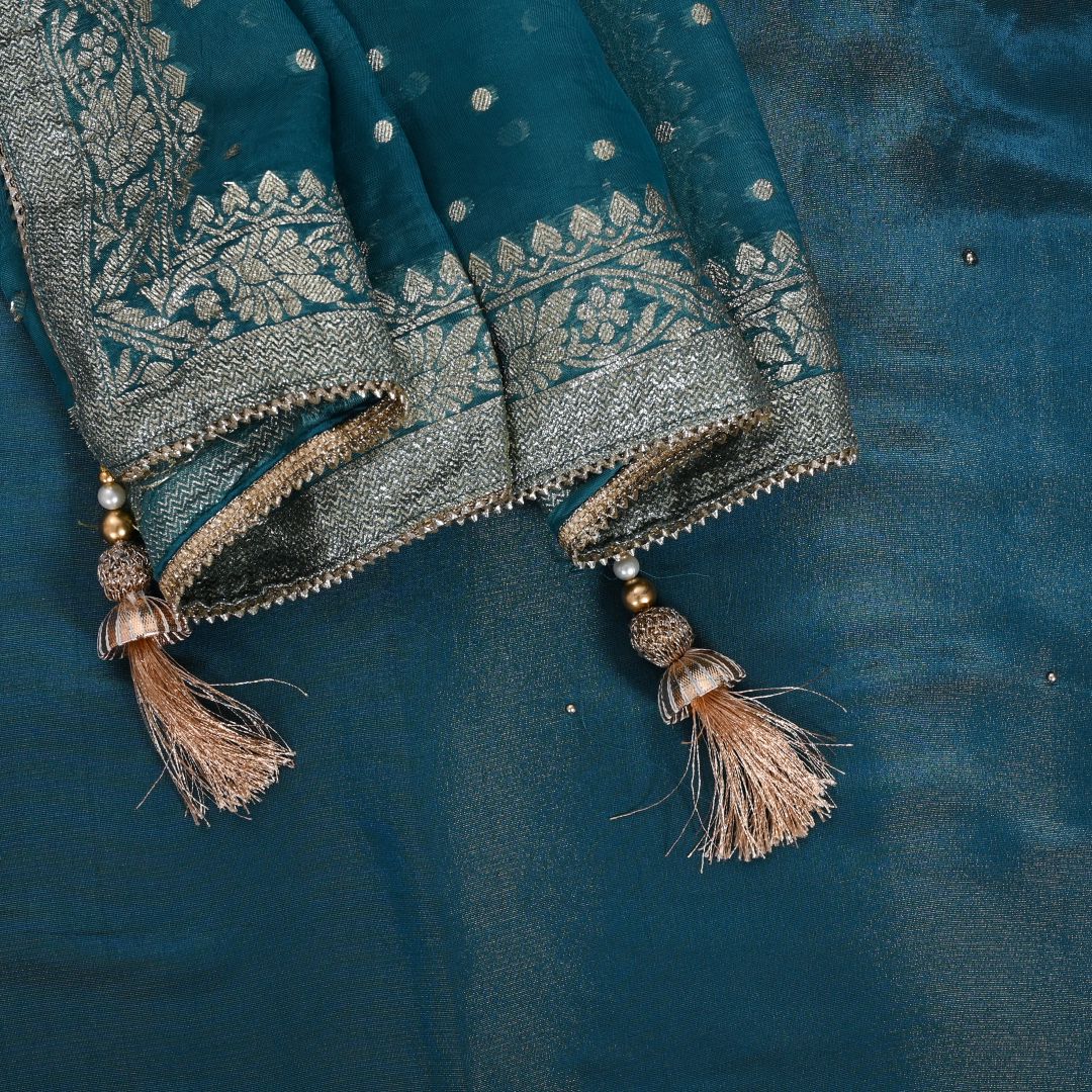 Sapphire Blue Exclusive Tissue Unstitched Salwar Suit