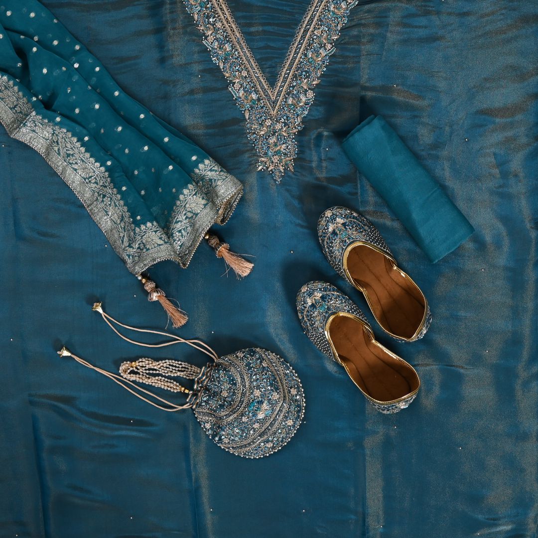 Sapphire Blue Exclusive Tissue Unstitched Salwar Suit