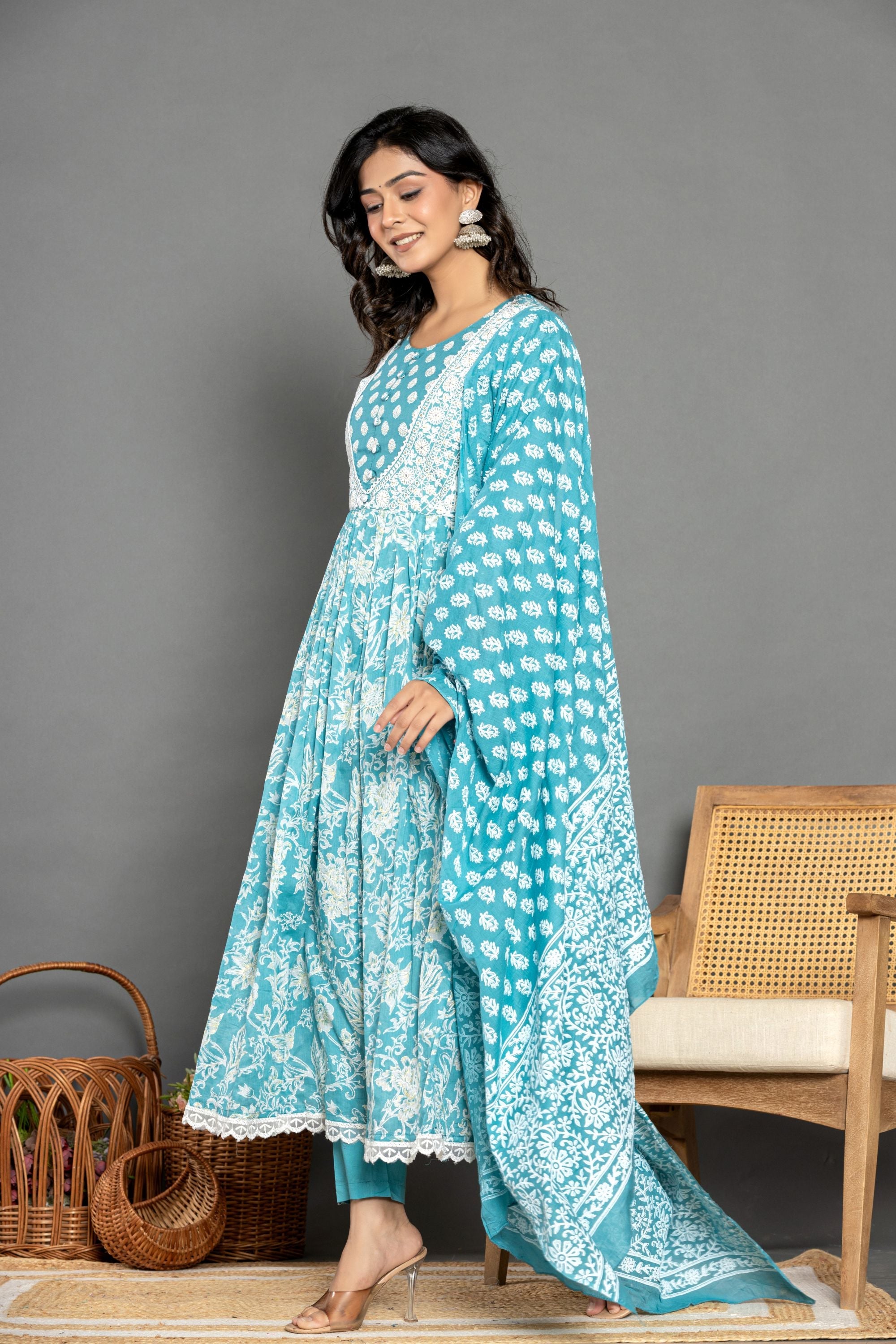 Sea Green Long Cotton Suit Set
