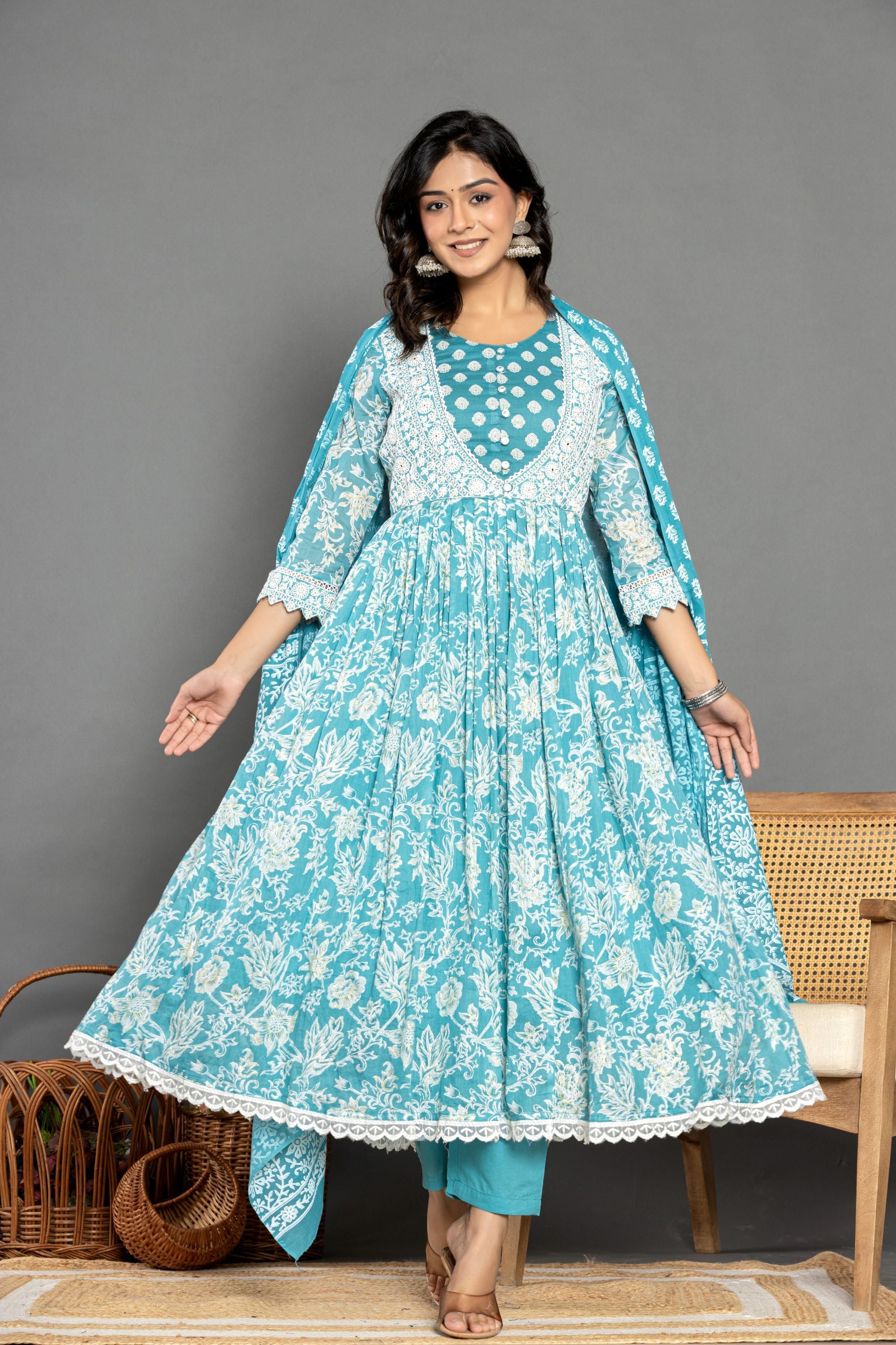 Sea Green Long Cotton Suit Set