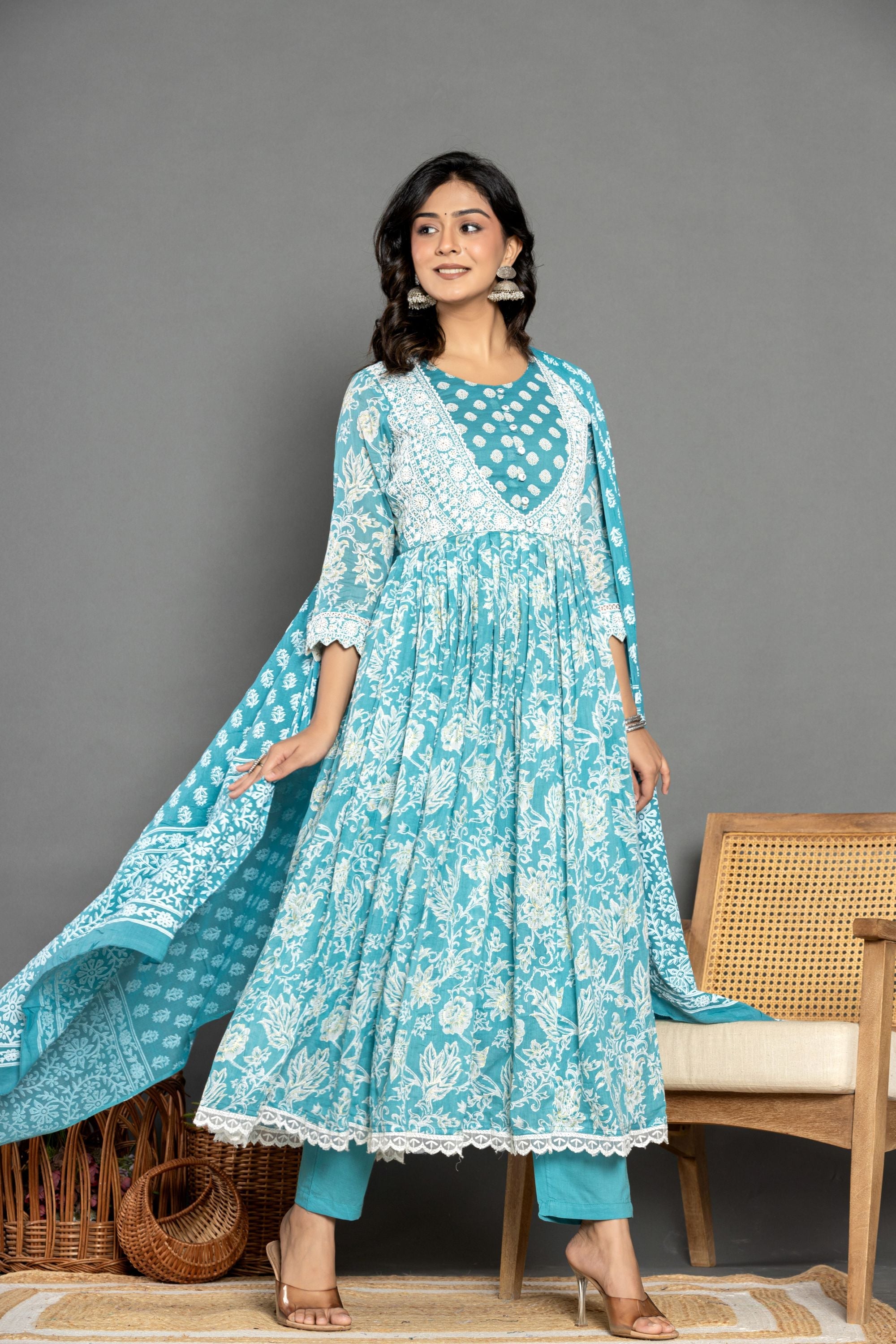 Sea Green Long Cotton Suit Set