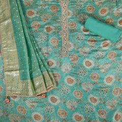 Sea Green Tissue Silk Unstitched Salwar Suit