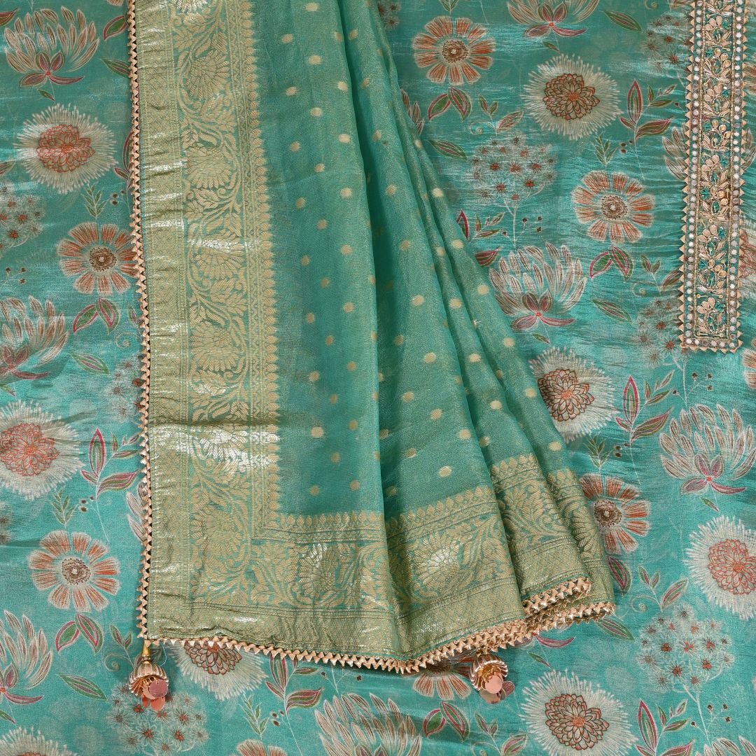 Sea Green Tissue Silk Unstitched Salwar Suit