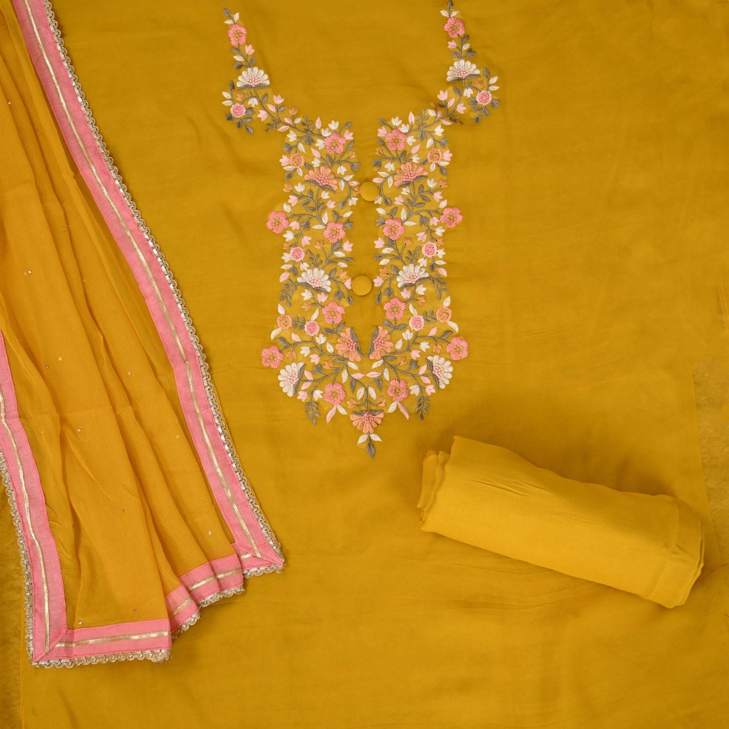 Smooth Yellow Organza Suit Set