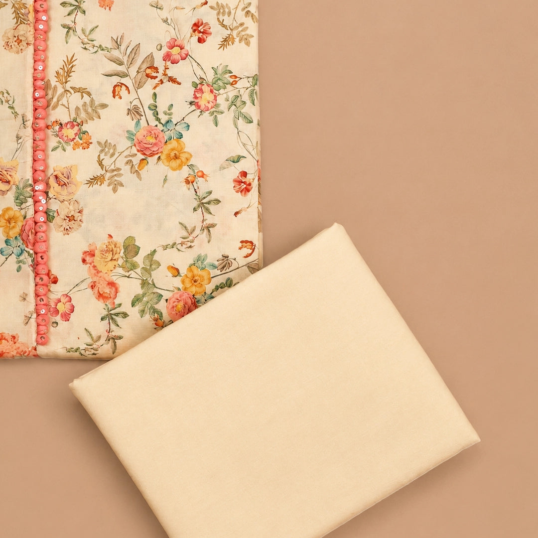 Soft Floral Cotton Unstitched Suit Set
