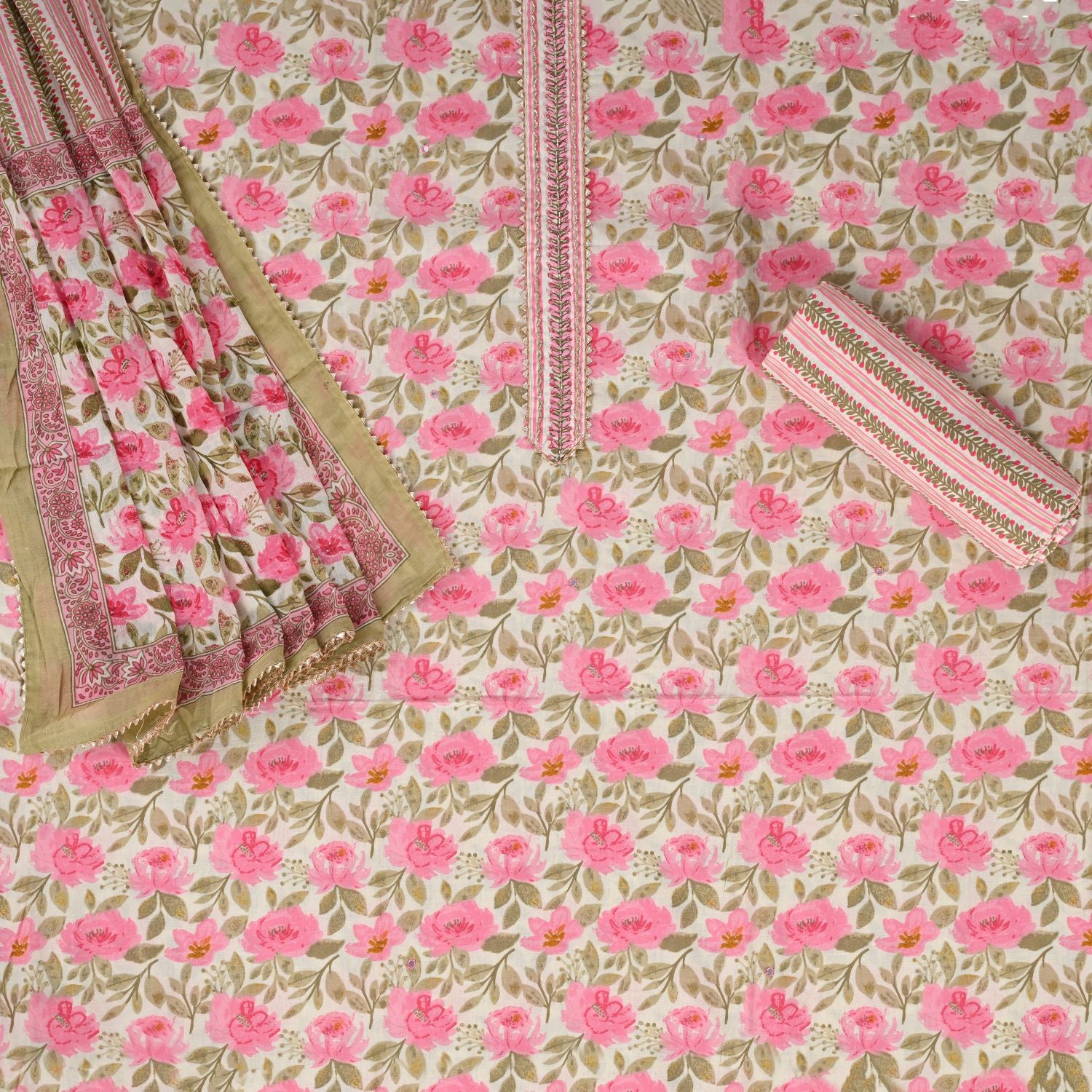 Soothing Floral Cotton Unstitched Salwar Suit