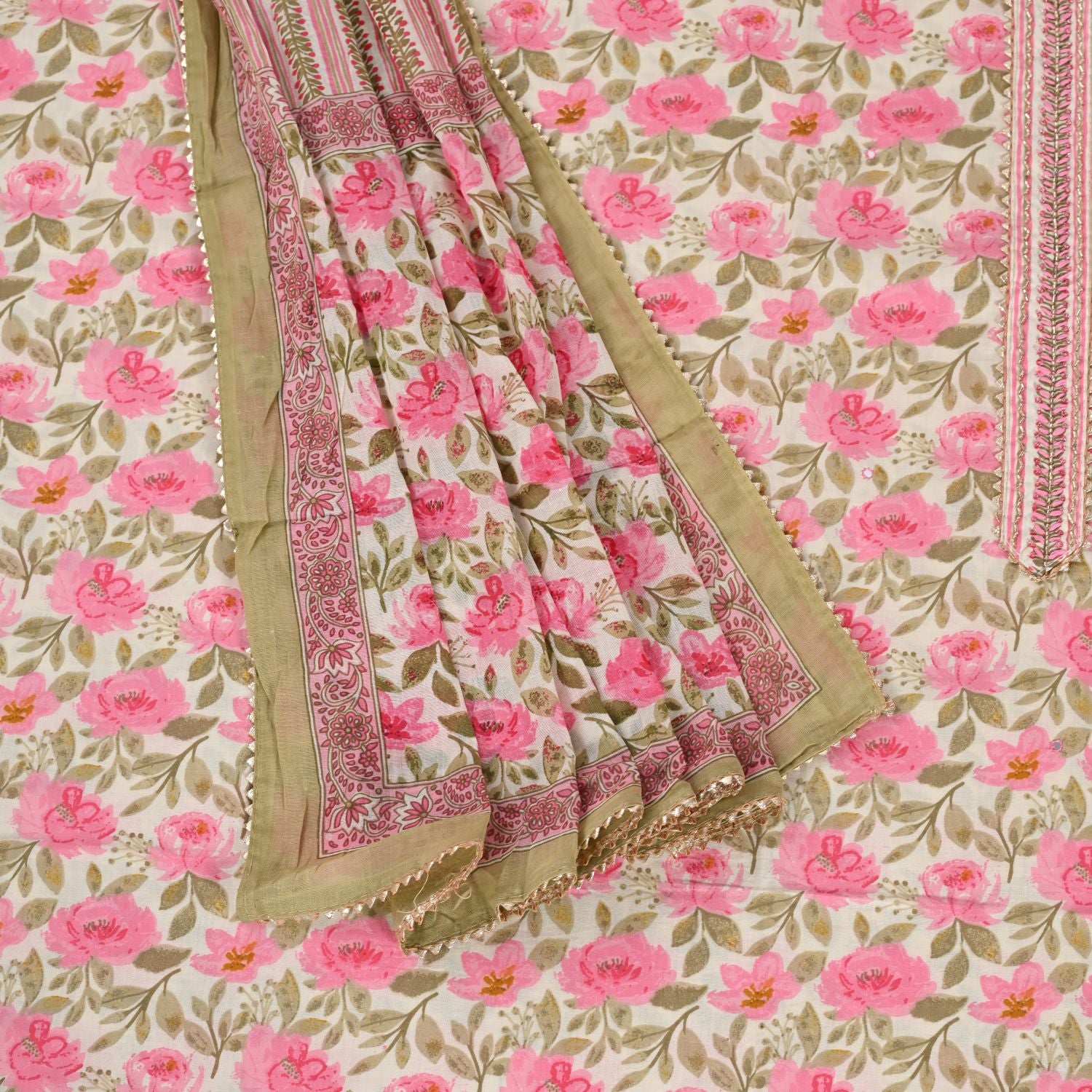 Soothing Floral Cotton Unstitched Salwar Suit